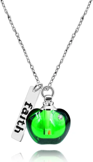 Stainless Steel Faith Pendant Necklace with Mustard Seed in Apple Shape Openable Bottle Case Charms Christian Necklaces Y786