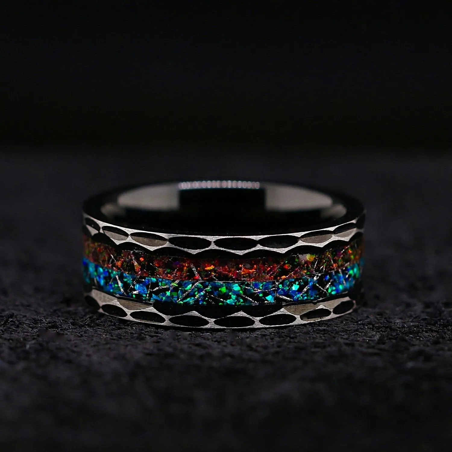 Stainless Steel Ring for Men | Opal Wedding Band for Men | 8mm