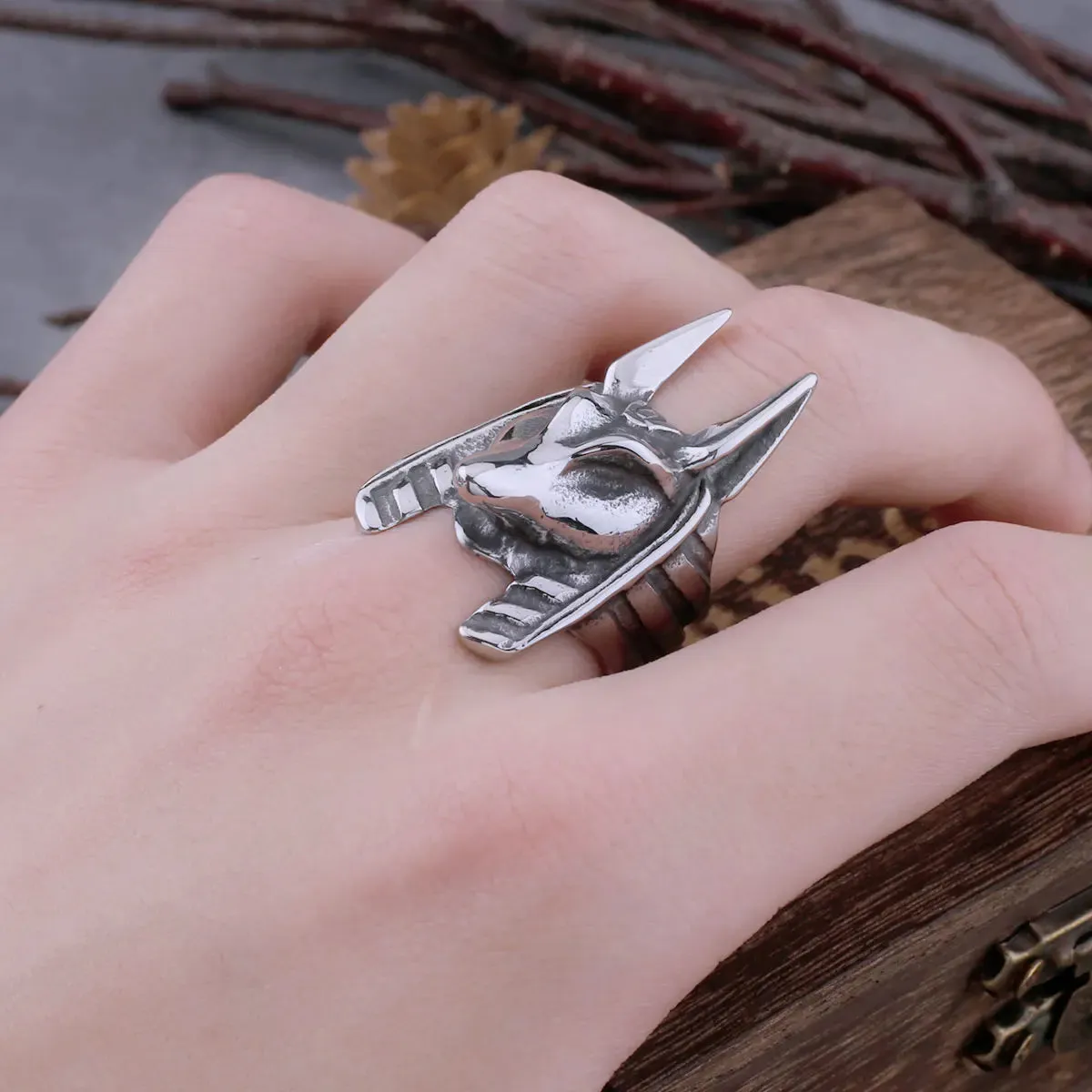 Stainless Steel Vintage Egyptian God Anubis Viking Ring