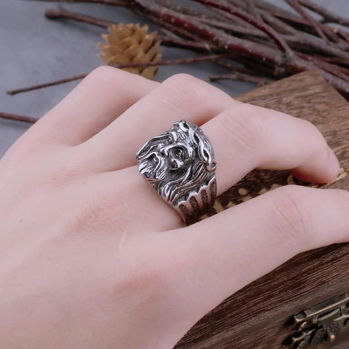 Stainless Steel Vintage Jesus Head Ring Men's Fashion Punk Catholic Faith Cross Ring Religious Biker Jewelry Gift 460PJ (9)