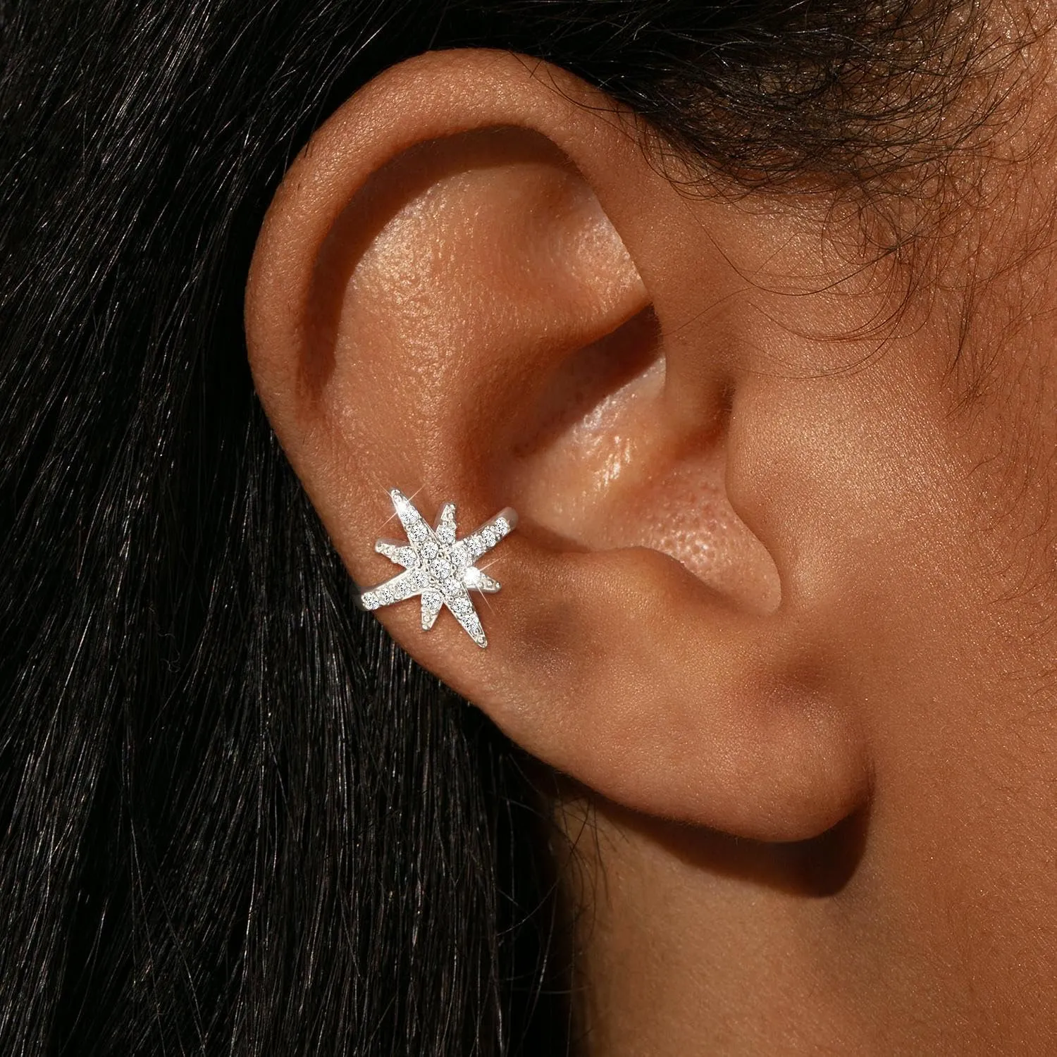 Star Ear Cuff Earrings for Women, Dainty Gold/Sliver Ear Cuffs Non Piercing Tiny Cartilage Cuff Earring Boho Trendy Northstar Starburst Ear Cuff Set Jewelry Gift for Women
