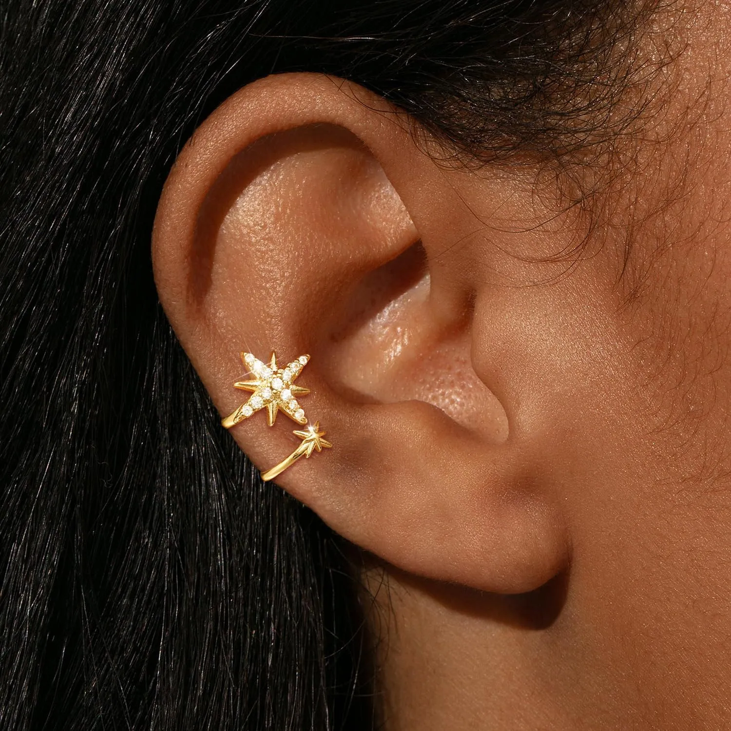 Star Ear Cuff Earrings for Women, Dainty Gold/Sliver Ear Cuffs Non Piercing Tiny Cartilage Cuff Earring Boho Trendy Northstar Starburst Ear Cuff Set Jewelry Gift for Women