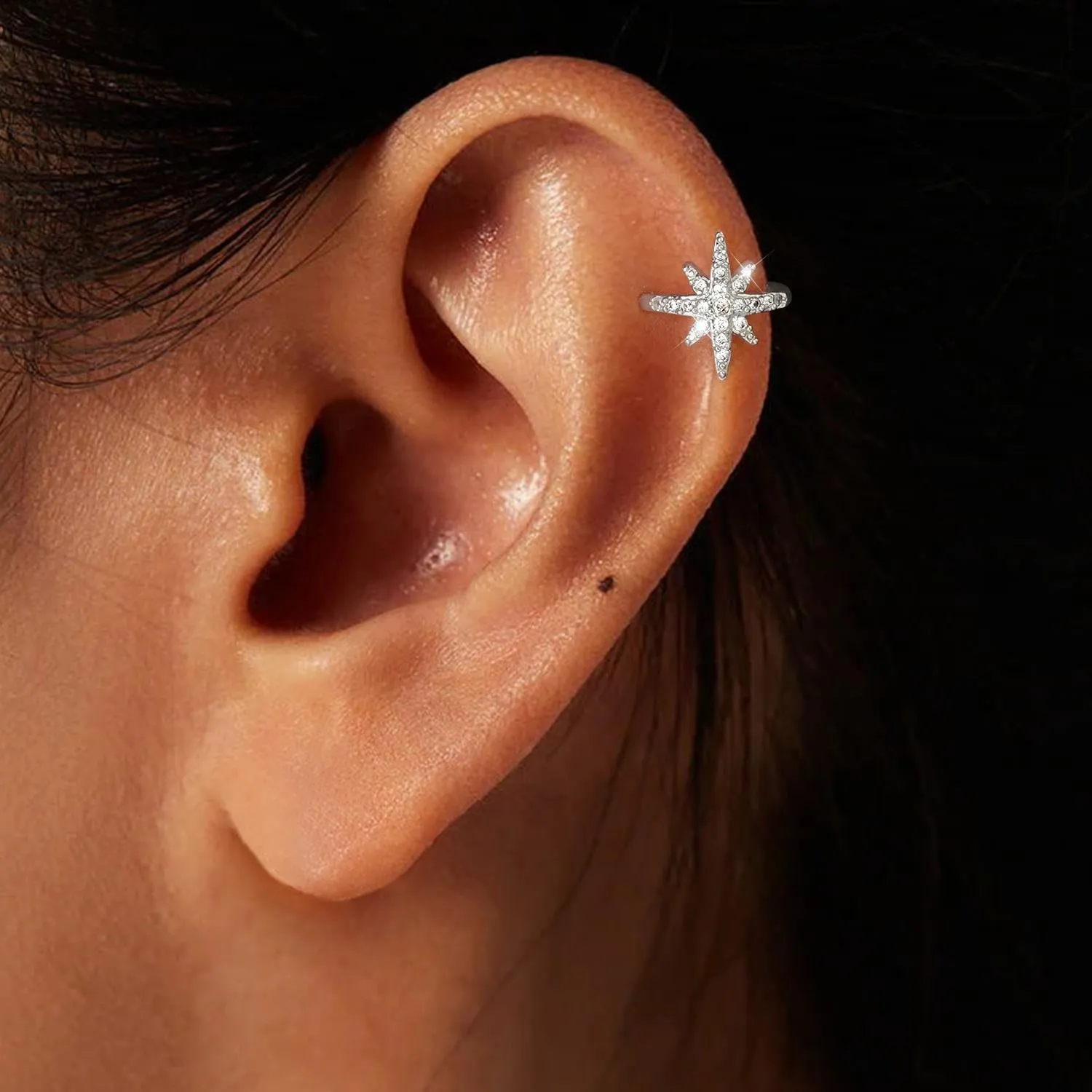 Star Ear Cuff Earrings for Women, Dainty Gold/Sliver Ear Cuffs Non Piercing Tiny Cartilage Cuff Earring Boho Trendy Northstar Starburst Ear Cuff Set Jewelry Gift for Women