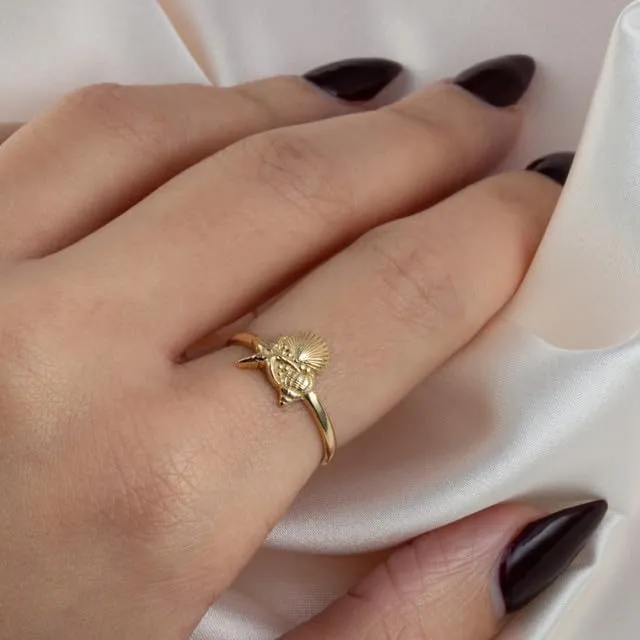 Starfish And Seashell Ocean Fine Ring Real Solid 14K Gold