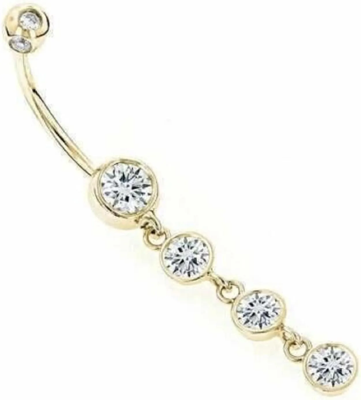 Starlite_Creation01 Belly Button Ring with Dangling Moissanite Drops, Curved Barbell Navel Piercing 14K Yellow Gold Plated