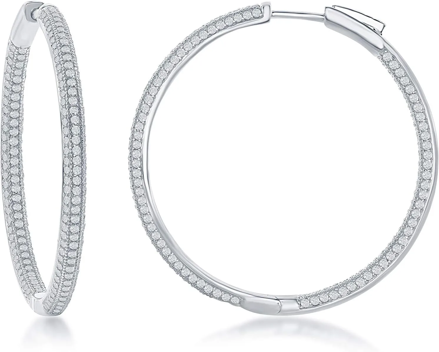 Sterling Silver 25mm, 30mm, 40mm, or 50mm Inside-Outside Micro Pave CZ Hoop Earrings
