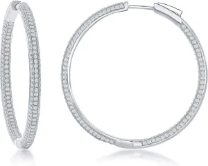 Sterling Silver 25mm, 30mm, 40mm, or 50mm Inside-Outside Micro Pave CZ Hoop Earrings