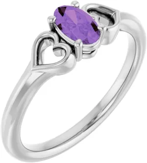 Sterling Silver 5x3mm Oval Shape Imitation Amethyst Small Heart Fashion Ring Fine Jewelry For Women Gifts For Her, Size 3