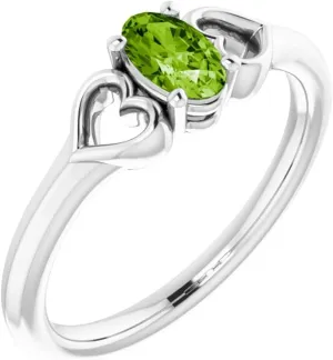 Sterling Silver 5x3mm Oval Shape Imitation Peridot Small Heart Fashion Ring Fine Jewelry For Women Gifts For Her, Size 3