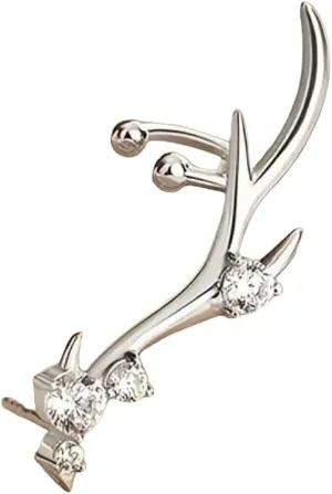 Sterling Silver Antler Ear Climbers with Crystal Accents, Deer Branch Design, Crawler Earrings
