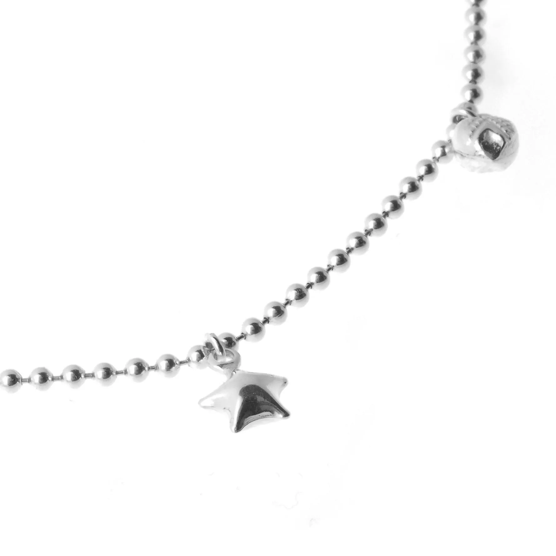 Sterling Silver Beaded Anklets with Heart and Star Bell Charms A-7159