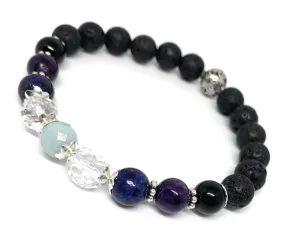 Sterling Silver Calming Oil Diffuser Gemstone bracelet/Holistic Well-being/Amethyst/Amazonite/Crystal Quartz/Aromatherapy jewelry