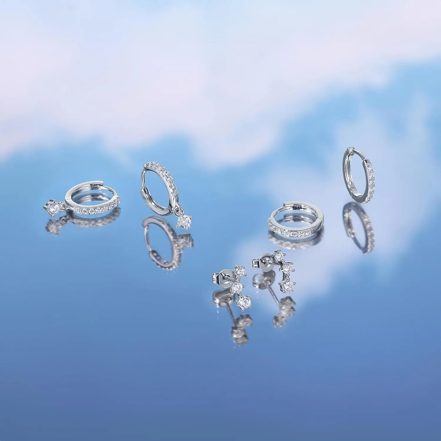 Sterling Silver Earrings Set for Women, Small S925 Hypoallergenic Earring Stacks, Dainty 5A Cubic Zirconia Huggie Stud Earrings for Sensitive EarsTrendy 2025