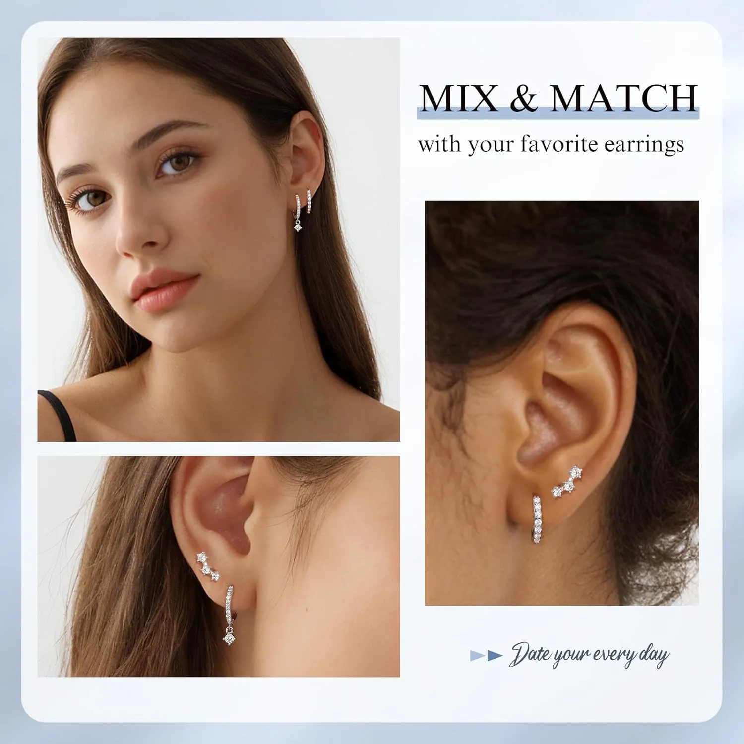 Sterling Silver Earrings Set for Women, Small S925 Hypoallergenic Earring Stacks, Dainty 5A Cubic Zirconia Huggie Stud Earrings for Sensitive EarsTrendy 2025