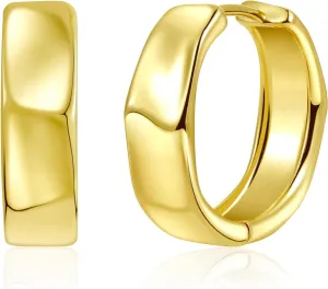 Sterling Silver Hoop Earrings for Women Small Chunky Silver and 14K Gold Plated Earrings for Women Trendy Hoop Earrings Silver Hypoallergenic Oval Earrings Thick Huggie Hoops Earring for Jewelry Gifts