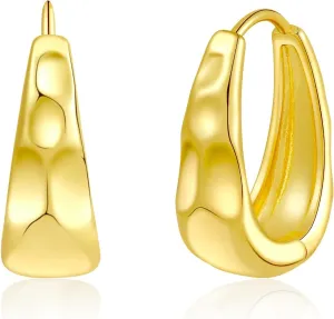 Sterling Silver Hoop Earrings for Women Small Chunky Silver and 14K Gold Plated Earrings for Women Trendy Hoop Earrings Silver Hypoallergenic Oval Earrings Thick Huggie Hoops Earring for Jewelry Gifts