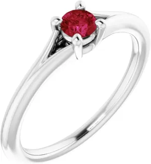 Sterling Silver Imitation Ruby Small Solitaire Fashion Ring Fine Jewelry For Women Gifts For Her, Size 3