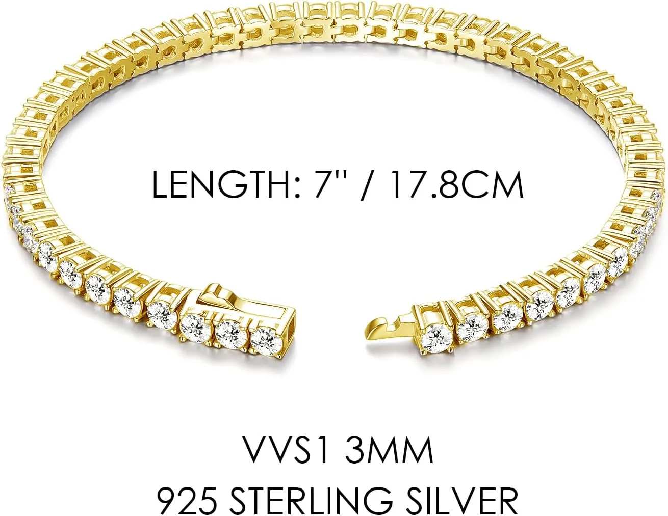 Sterling Silver Moissanite Tennis Bracelet White Gold Plated Elegant Lab Diamond Strand Fashion Jewelry for Women