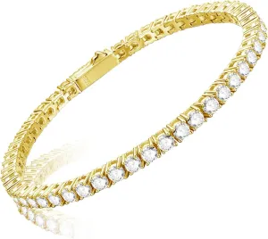 Sterling Silver Moissanite Tennis Bracelet White Gold Plated Elegant Lab Diamond Strand Fashion Jewelry for Women