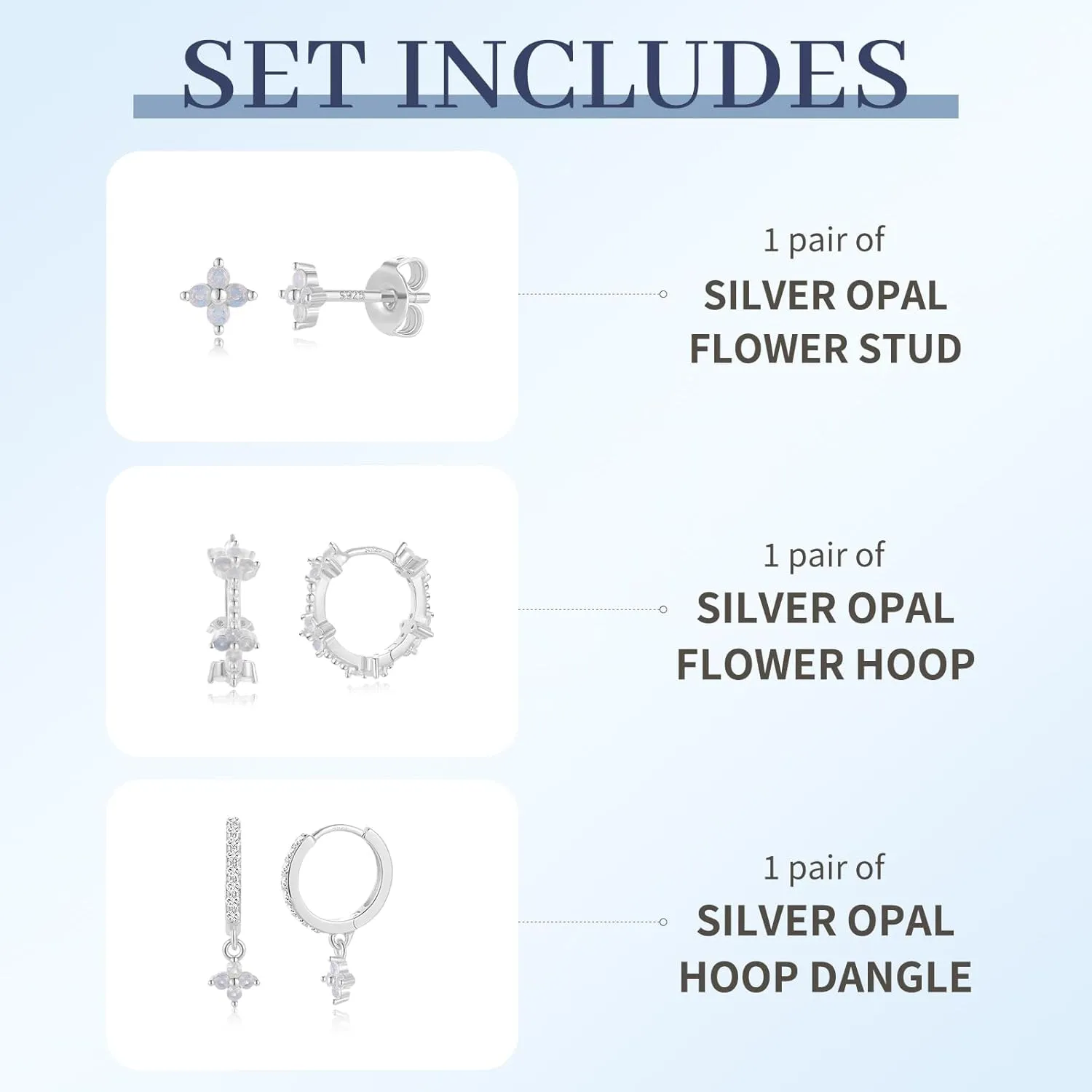 Sterling Silver Opal Flower Earrings Set - Hypoallergenic Stud Hoop Earrings, Trendy for Women 2024