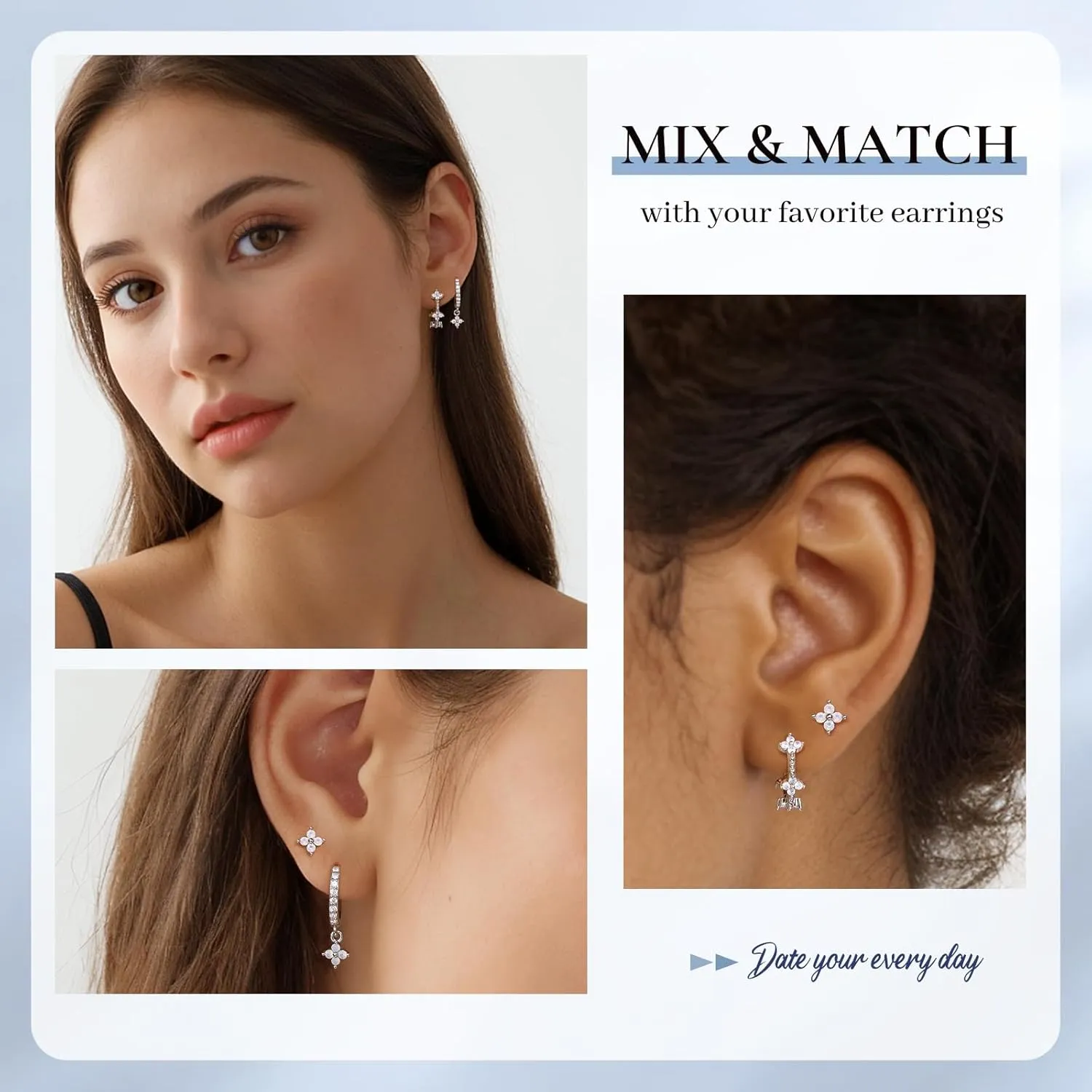 Sterling Silver Opal Flower Earrings Set - Hypoallergenic Stud Hoop Earrings, Trendy for Women 2024