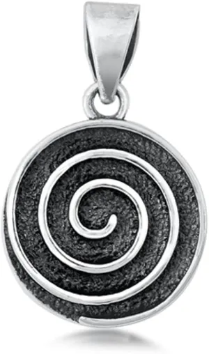 Sterling Silver Oxidized Spiral Pendant Swirl Hipnotic Unique Round Charm 925
