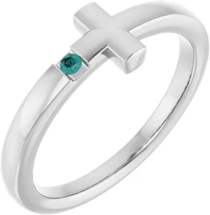Sterling Silver Small Imitation Alexandrite Sideways Cross Religious Fashion Ring Fine Jewelry For Women Gifts For Her, Size 3