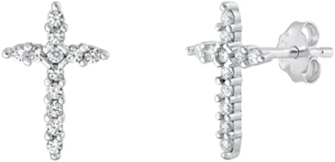 Sterling Silver Unique Fashion Clear CZ Cross Christian Faith Earrings 925 New
