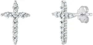 Sterling Silver Unique Fashion Clear CZ Cross Christian Faith Earrings 925 New
