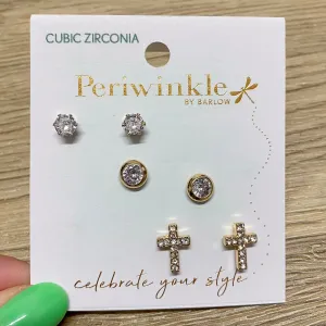 Stud and Cross Trio Earrings