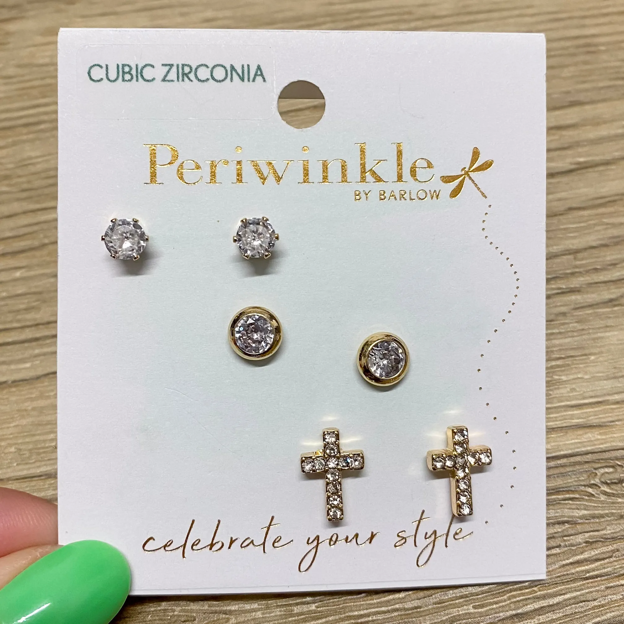 Stud and Cross Trio Earrings