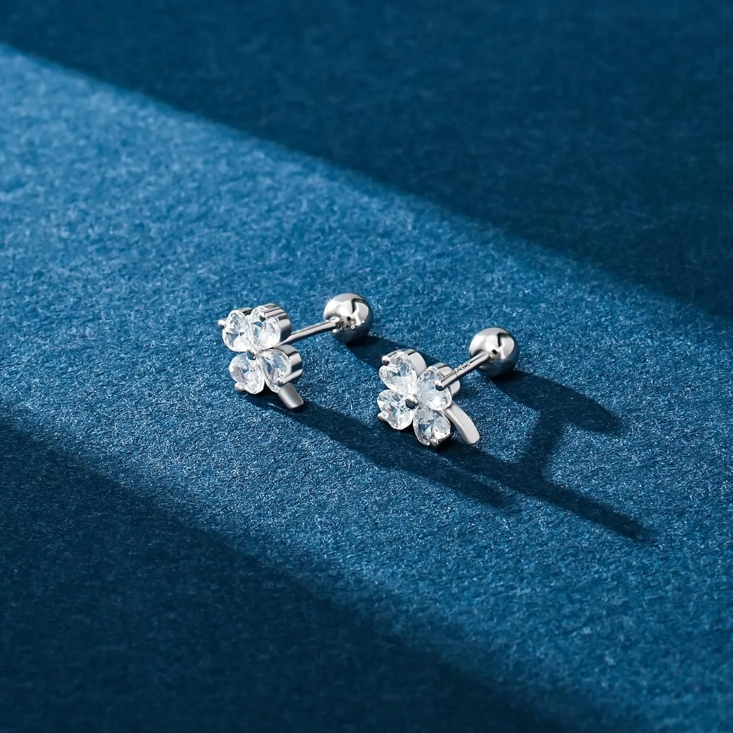 Stud Earrings for Women 925 Sterling Silver Small CZ Star Hypoallergenic Earrings Dainty Clover Shamrock Bar Barbell Screw Back Earrings