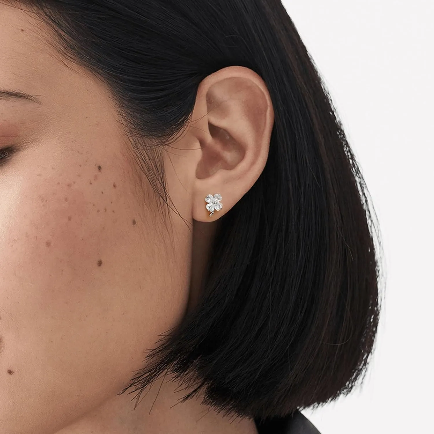 Stud Earrings for Women 925 Sterling Silver Small CZ Star Hypoallergenic Earrings Dainty Clover Shamrock Bar Barbell Screw Back Earrings
