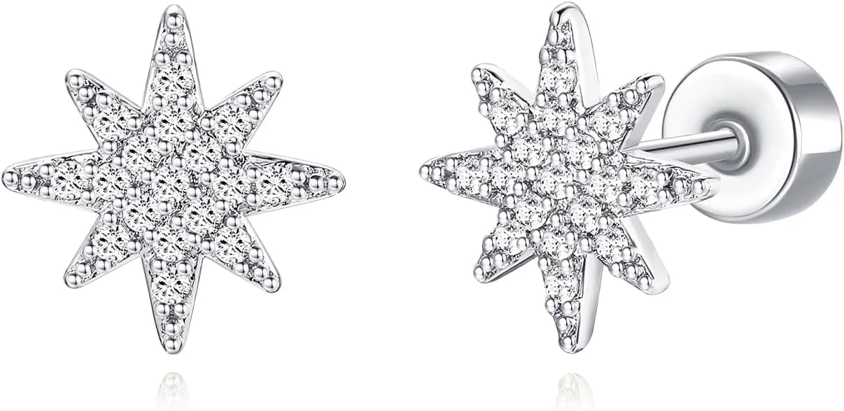 Stud Earrings for Women, Cubic Zirconia Stud Earrings Hypoallergenic Flat Back Earrings for Women