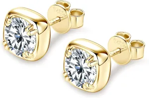 Stud Earrings in 925 Sterling Silver Prong/Bezel Set with 1 Carat Moissanite (2 Ct/Pair), Hypoallergenic Moissanite Solitaire Flat Back Earrings for Women Men, Diamond-Alternative Jewelry Gift