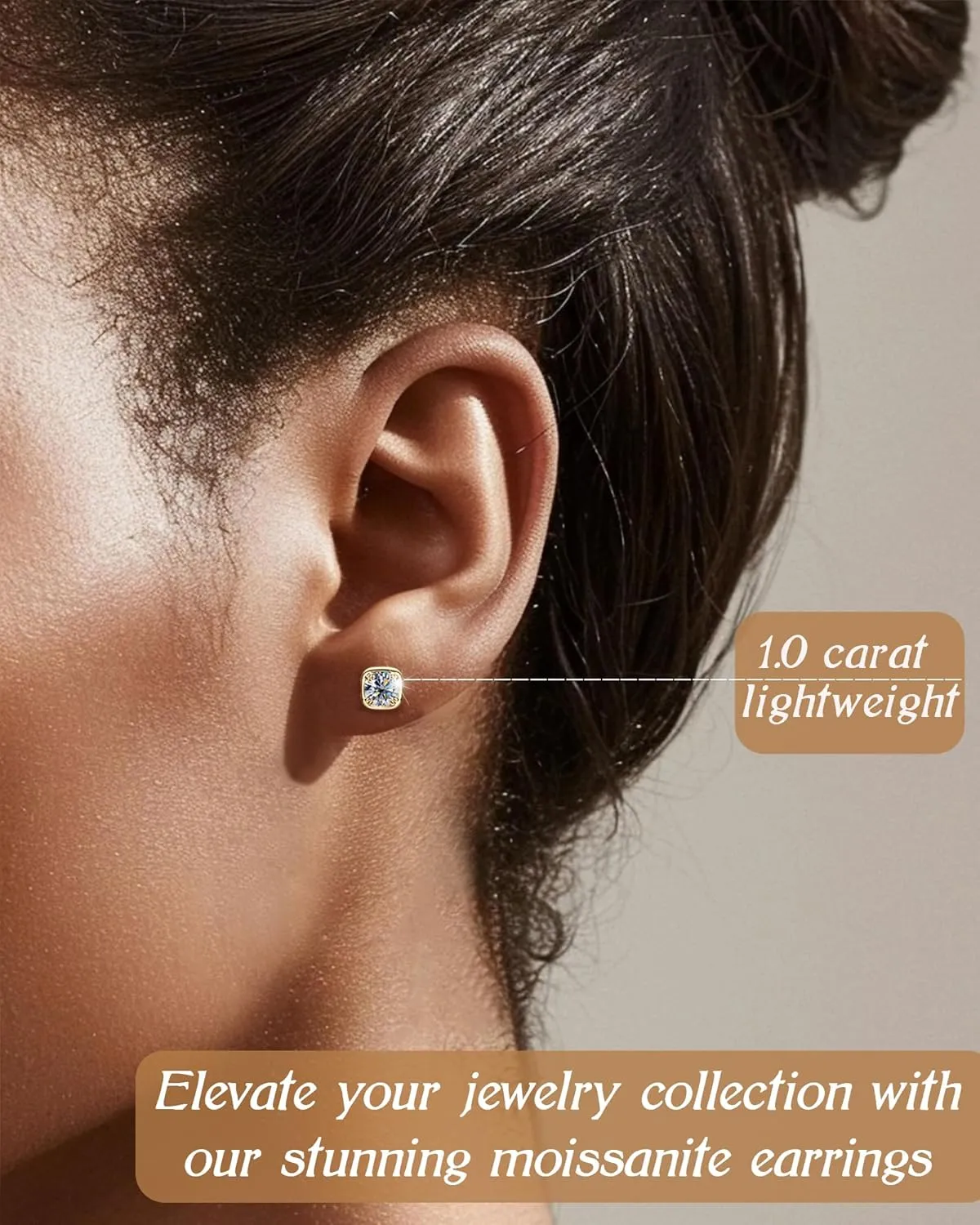 Stud Earrings in 925 Sterling Silver Prong/Bezel Set with 1 Carat Moissanite (2 Ct/Pair), Hypoallergenic Moissanite Solitaire Flat Back Earrings for Women Men, Diamond-Alternative Jewelry Gift