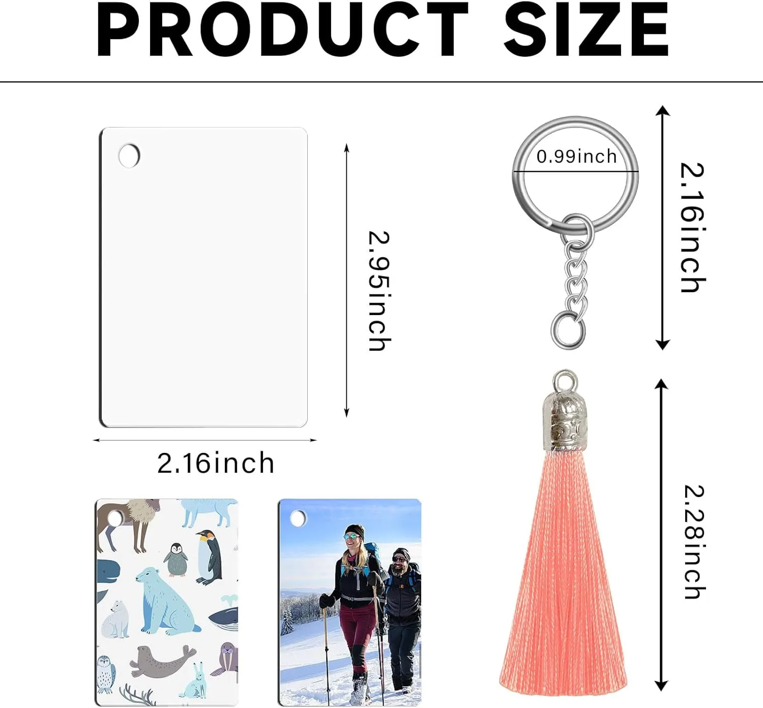 Sublimation Keychain Blanks Bulk 120 Pcs, Double Sided Sublimation Blanks keyrings with Tassels Heat Transfer Customized Keychains Blank MDF Key Chains as Personalized Gifts