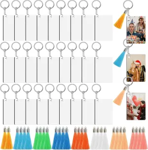 Sublimation Keychain Blanks Bulk 120 Pcs, Double Sided Sublimation Blanks keyrings with Tassels Heat Transfer Customized Keychains Blank MDF Key Chains as Personalized Gifts