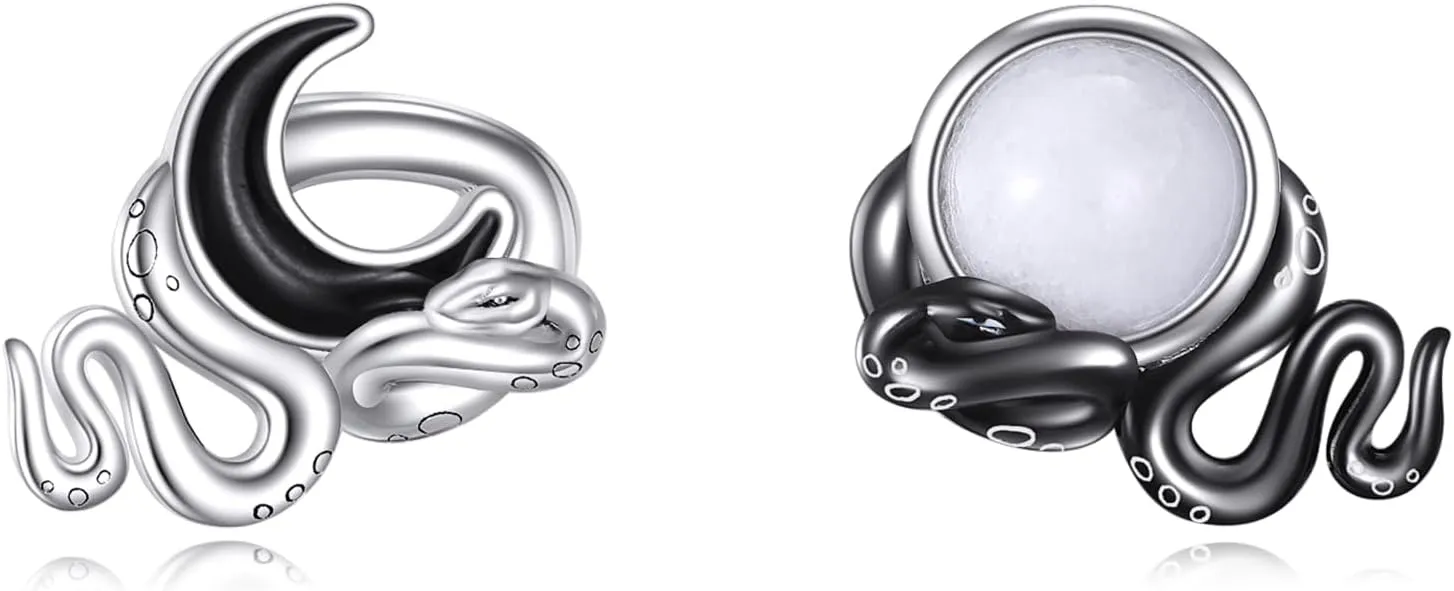 Sun Moon Snake Stud Earrings - 925 Sterling Silver Sun Moon Snake Jewelry Animal Earrings for Women