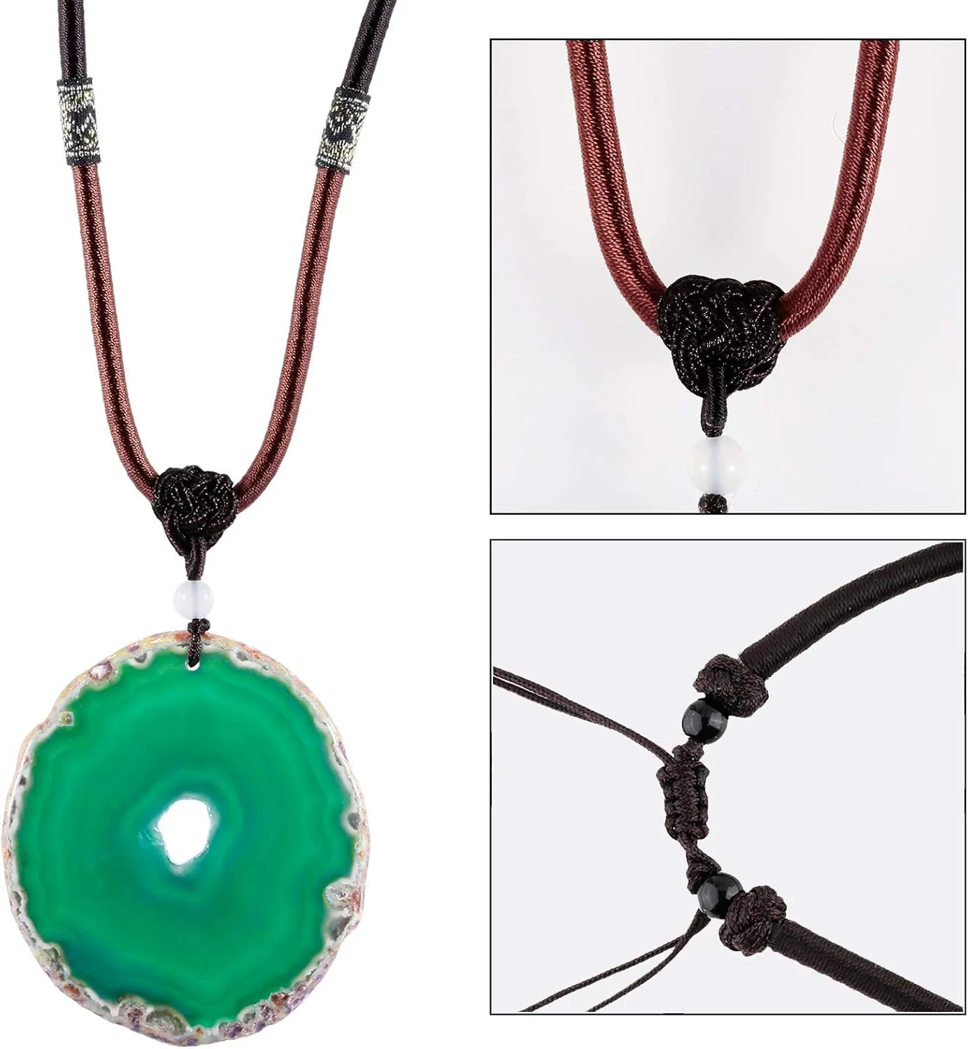 SUNYIK Natural Agate Slice Stone Pendant with Chain for Women, Healing Crystal Necklace for Men, Adjustable 17"-29" Strand