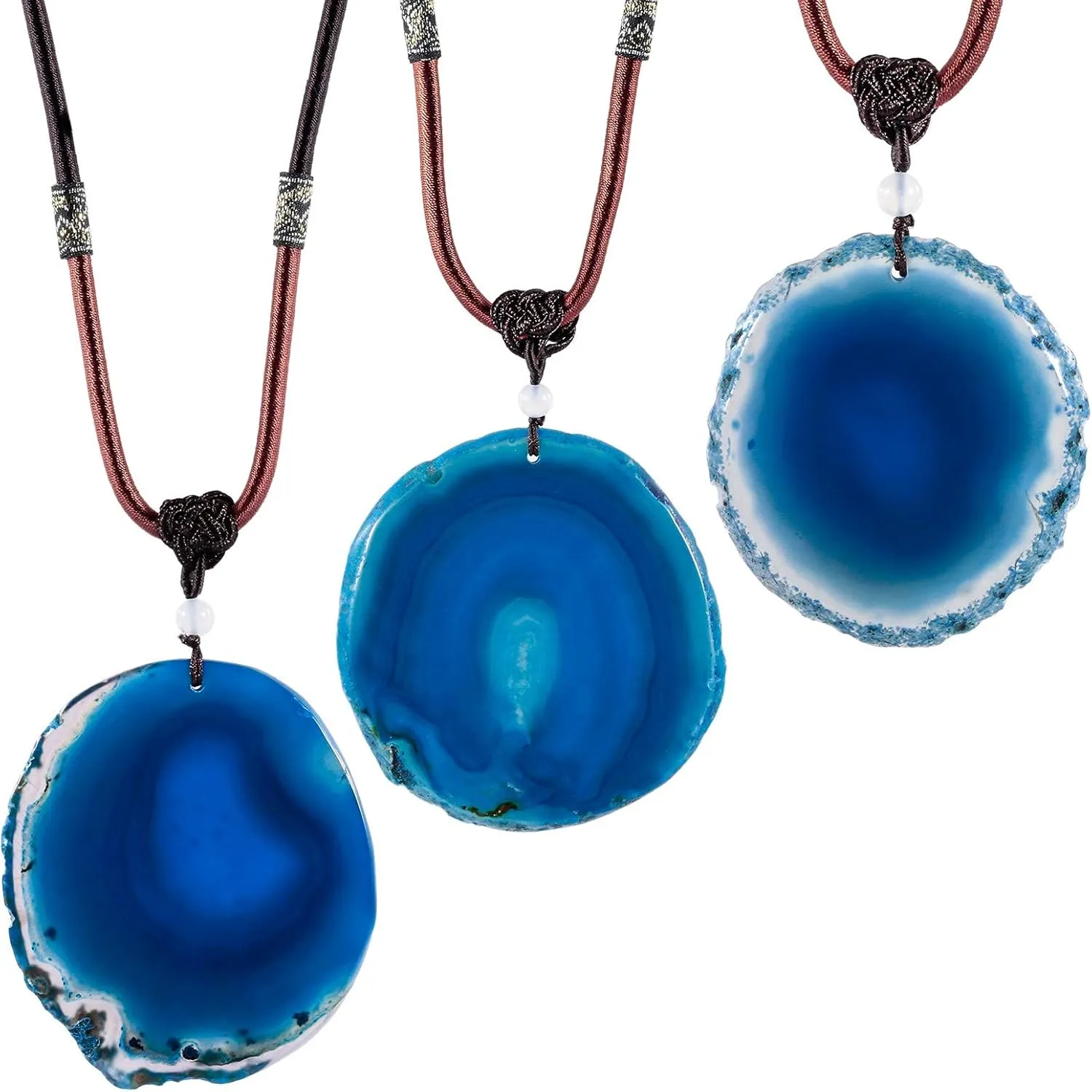 SUNYIK Natural Agate Slice Stone Pendant with Chain for Women, Healing Crystal Necklace for Men, Adjustable 17"-29" Strand