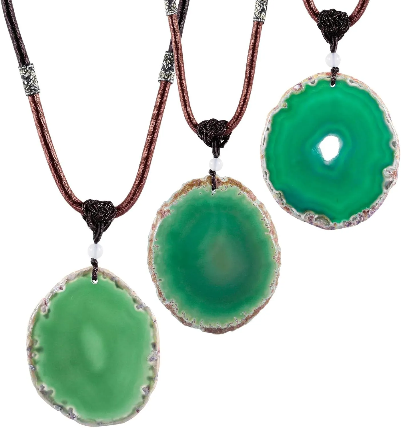 SUNYIK Natural Agate Slice Stone Pendant with Chain for Women, Healing Crystal Necklace for Men, Adjustable 17"-29" Strand