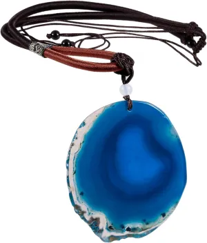 SUNYIK Natural Agate Slice Stone Pendant with Chain for Women, Healing Crystal Necklace for Men, Adjustable 17"-29" Strand