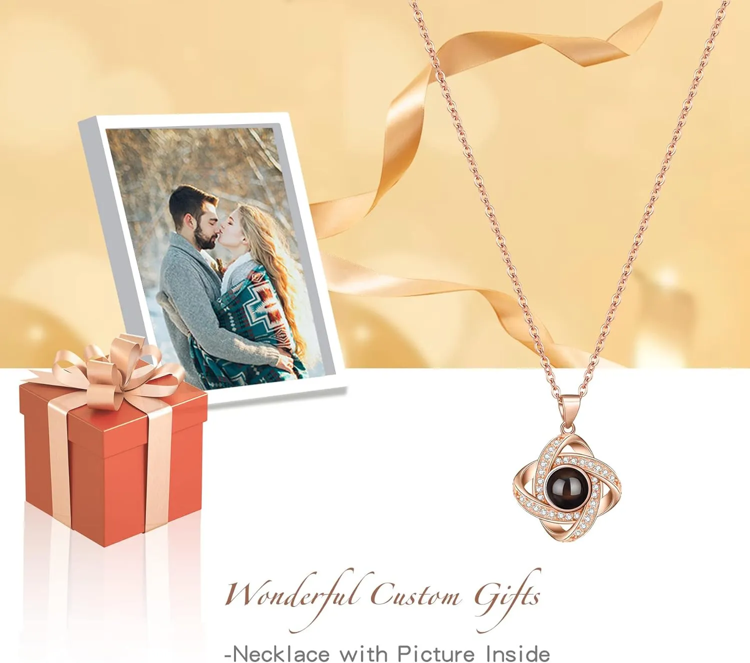 SUPHELPU Custom Necklaces with Picture inside, Picture Necklace Personalized Photo, Personalized Projection Pendant Necklace, Mothers Day Photo Gifts for mom wife Birthday Anniversary Memorial Gifts