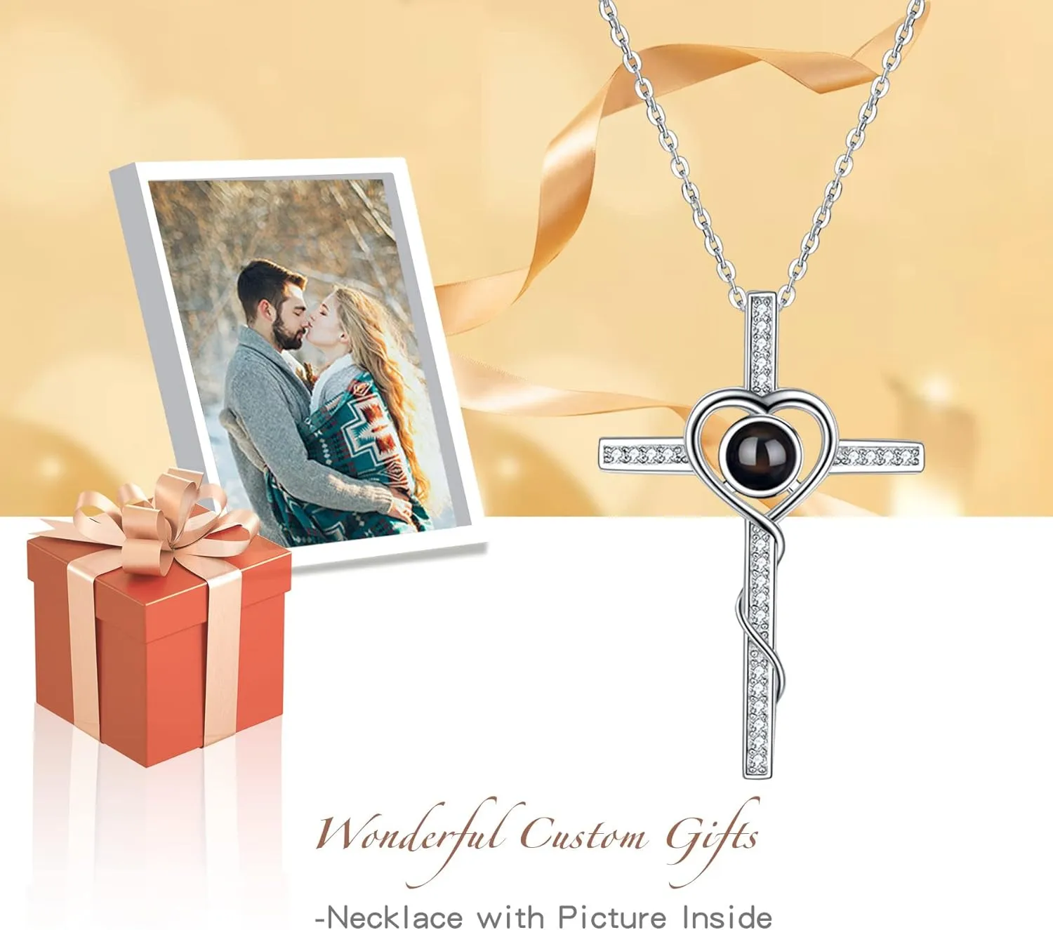 SUPHELPU Custom Necklaces with Picture inside, Picture Necklace Personalized Photo, Personalized Projection Pendant Necklace, Mothers Day Photo Gifts for mom wife Birthday Anniversary Memorial Gifts