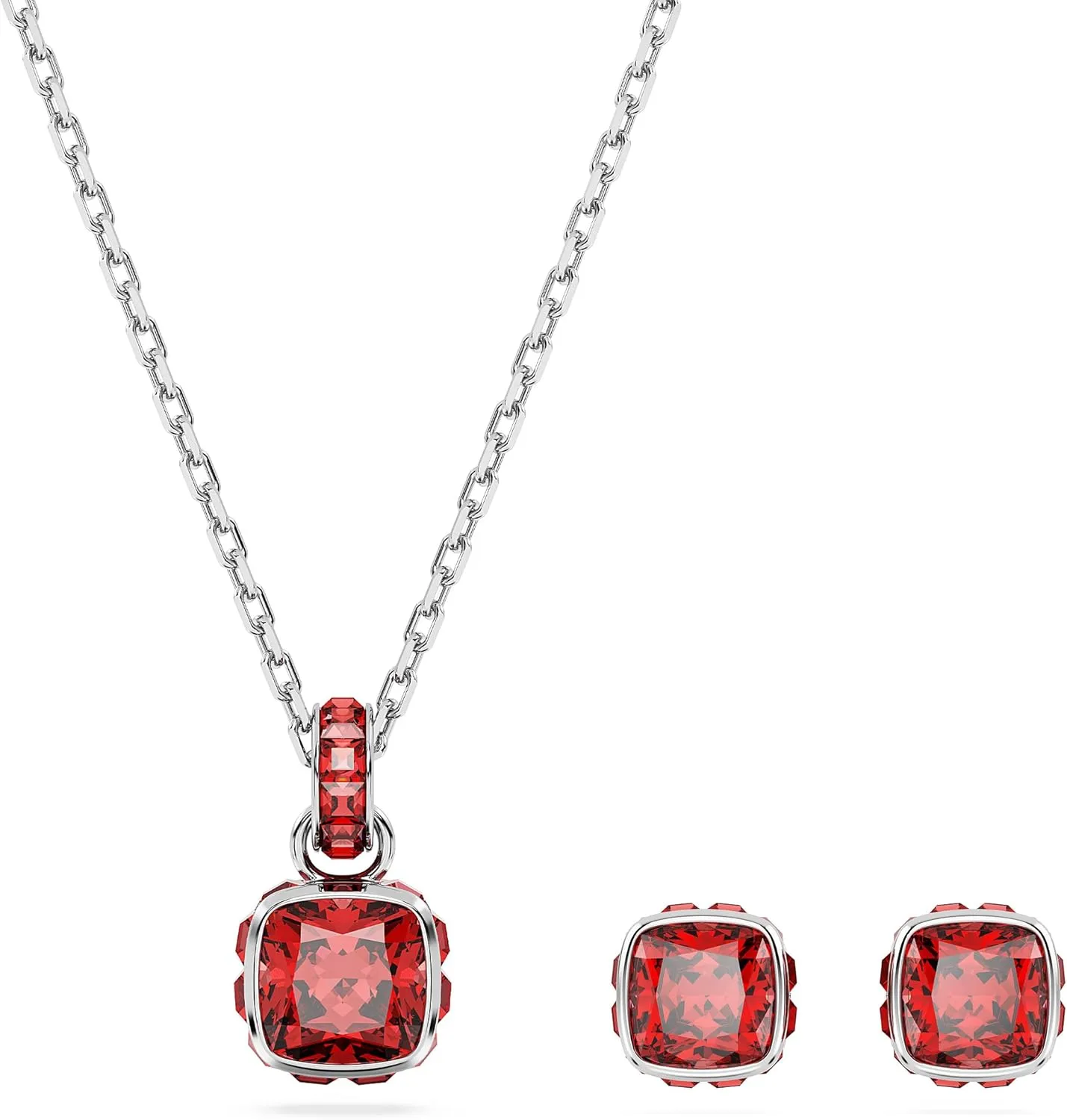 Swarovski Birthstone Stud Earring Collection, Square-Cut Stone and Crystals, Rhodium Finish