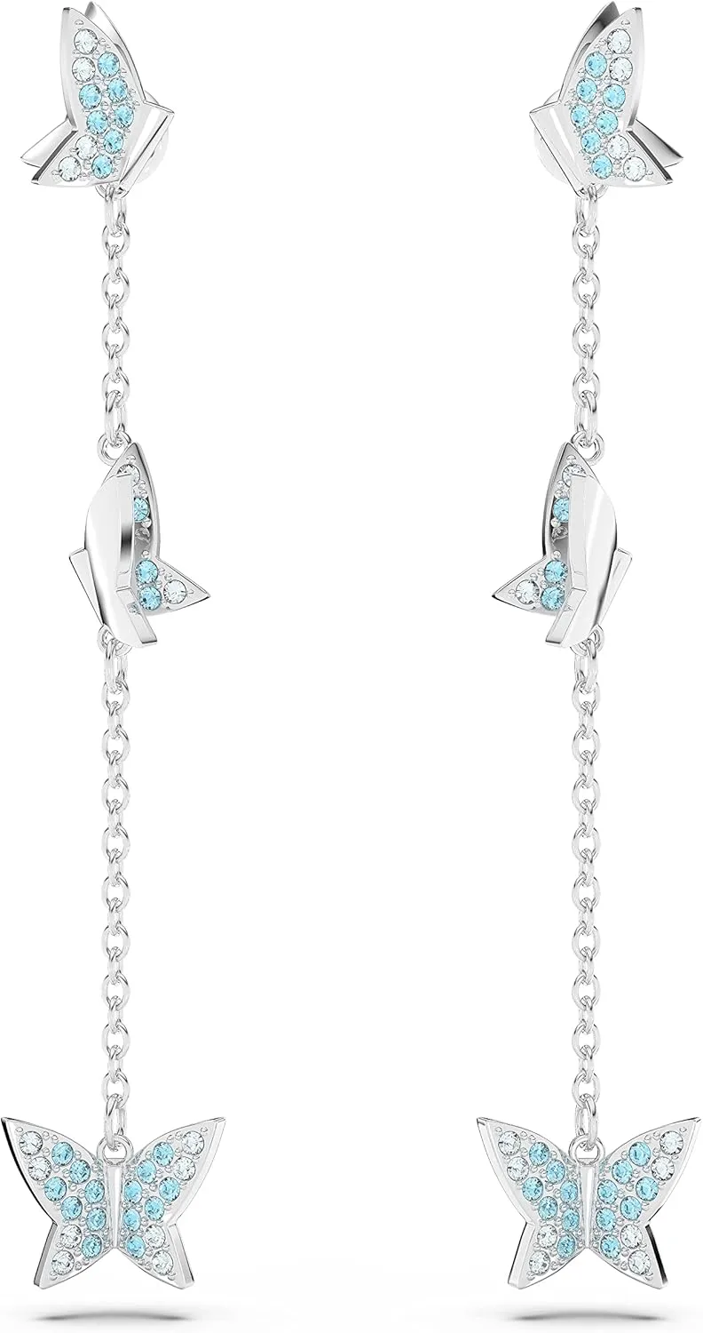 Swarovski Lilia Butterfly Necklace, Earrings, and Bracelet Crystal Jewelry Collection, Blue Crystals in a Rhodium Tone Finished Setting