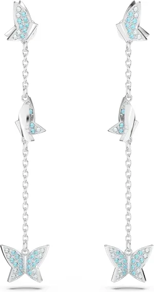 Swarovski Lilia Butterfly Necklace, Earrings, and Bracelet Crystal Jewelry Collection, Blue Crystals in a Rhodium Tone Finished Setting