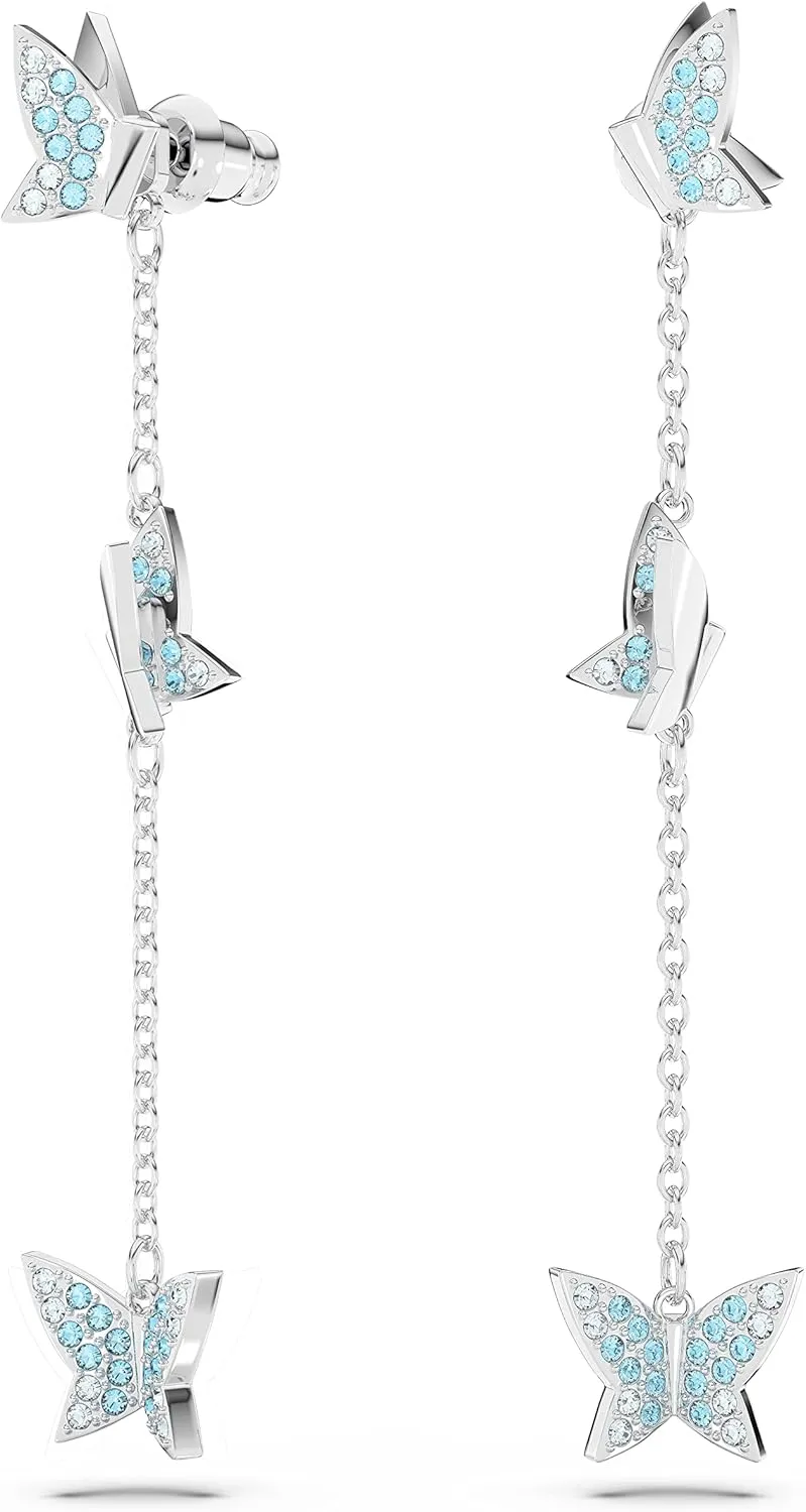 Swarovski Lilia Butterfly Necklace, Earrings, and Bracelet Crystal Jewelry Collection, Blue Crystals in a Rhodium Tone Finished Setting