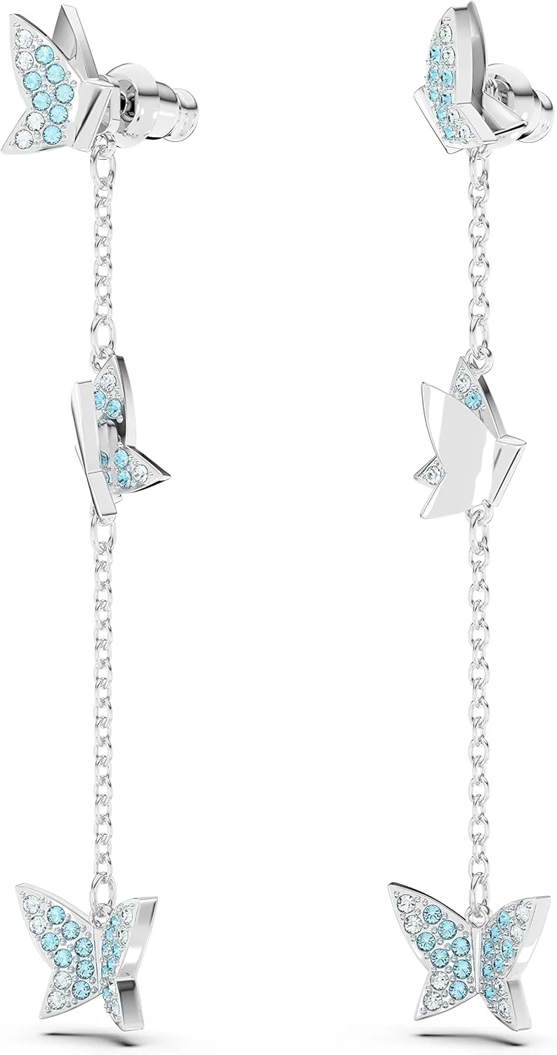 Swarovski Lilia Butterfly Necklace, Earrings, and Bracelet Crystal Jewelry Collection, Blue Crystals in a Rhodium Tone Finished Setting
